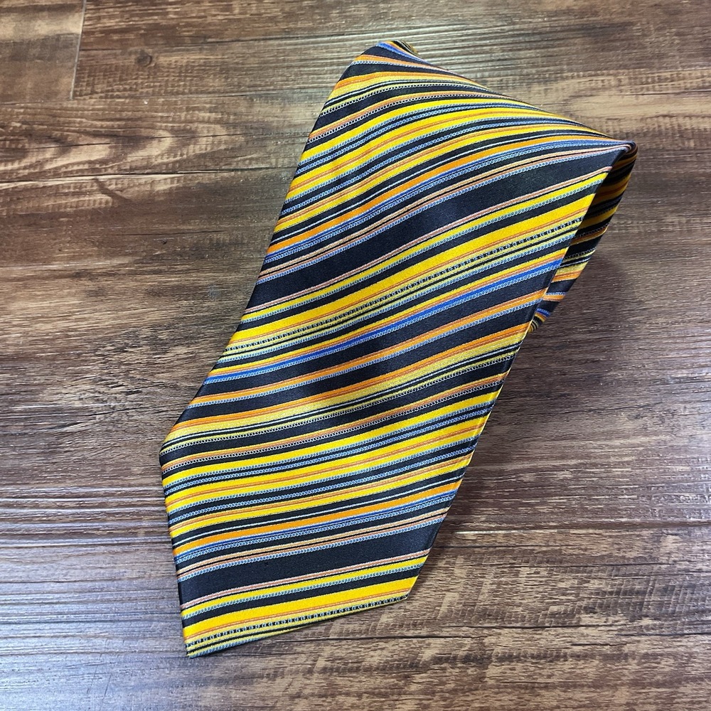 Italo Ferretti Silvi Marina Silk Tie Handmade Italy Gold Blue Striped Luxury
